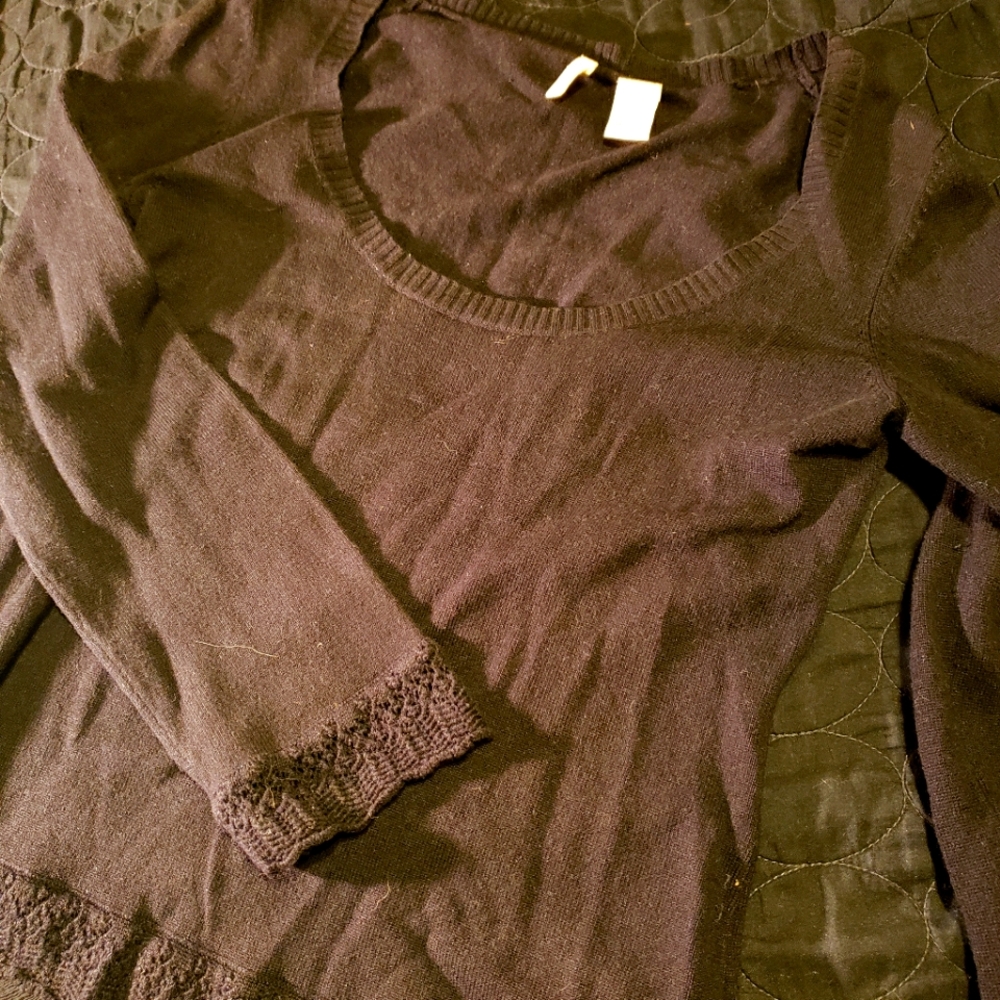 Moth black sweater with lace details on sleeves and hem. Size small